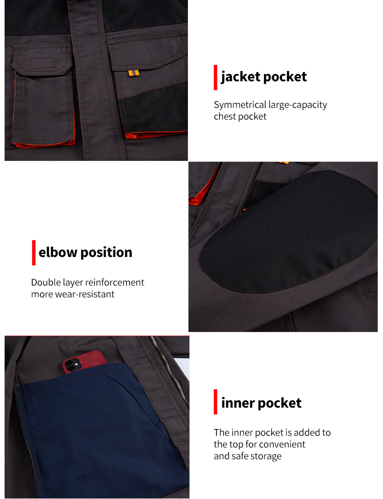 detail display of jacket pockets elbow position and inner pockets